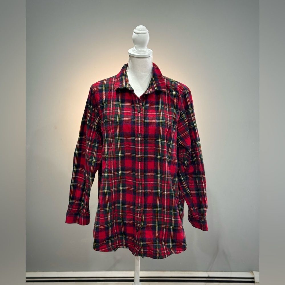 Red L.L. Bean Relaxed Fit Flannel Button Down Size XLP EUC
